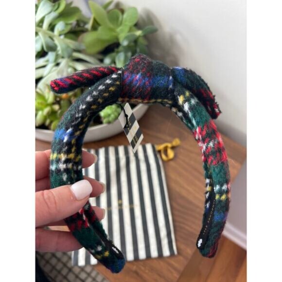 Lele Sadoughi Pearl and Crystal Flannel Knotted Headband Jet Plaid One Size NWT Lele Sadoughi Kids Jet Plaid Flannel Knotted Headband  main image 2
